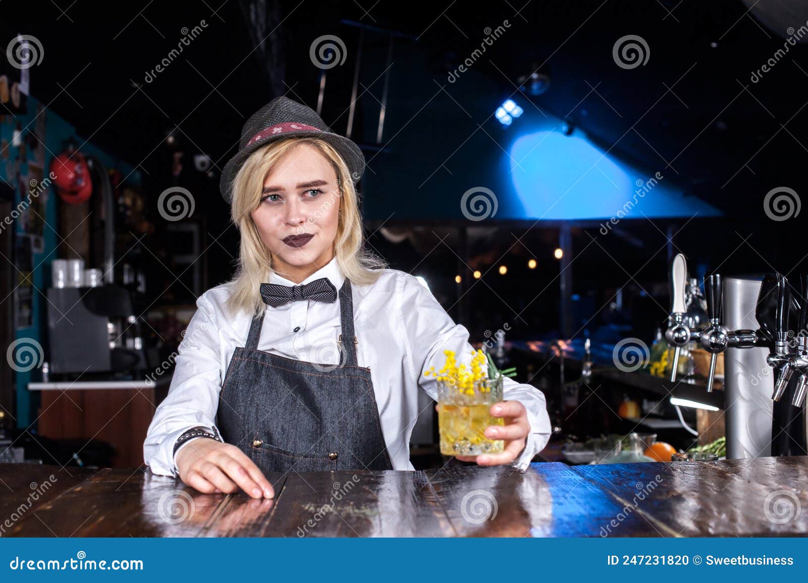 Girl Bartender Mixes a Cocktail on the Beerhall Stock Photo - Image of ...