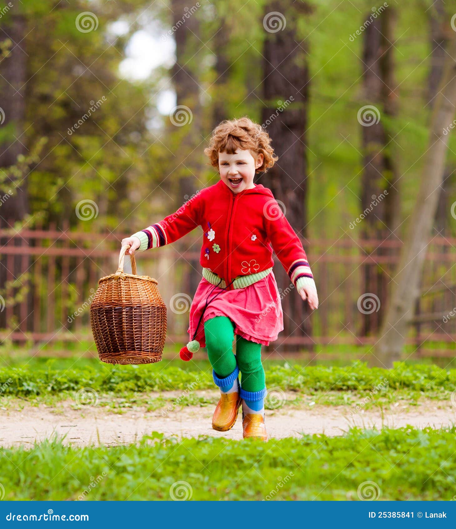 Girl with a basket stock image. Image of head, laughing 25385841