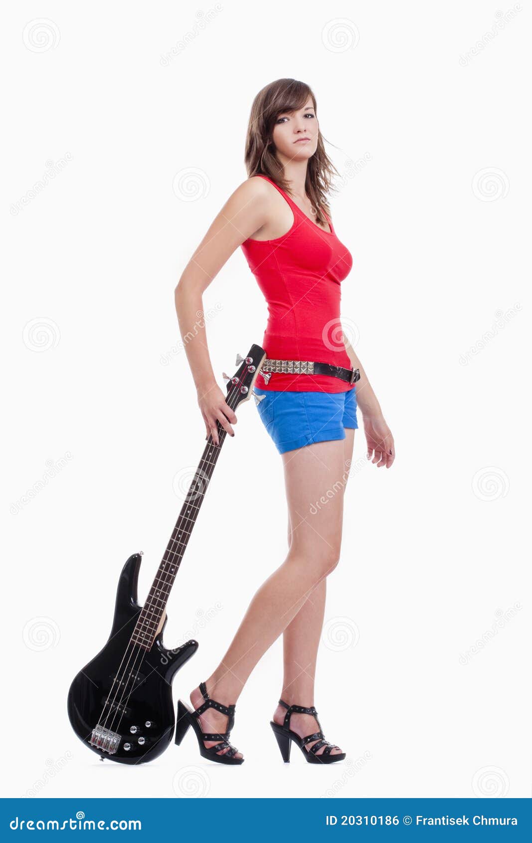 Girl with bass guitar stock photo. Image of hair, electric 20310186