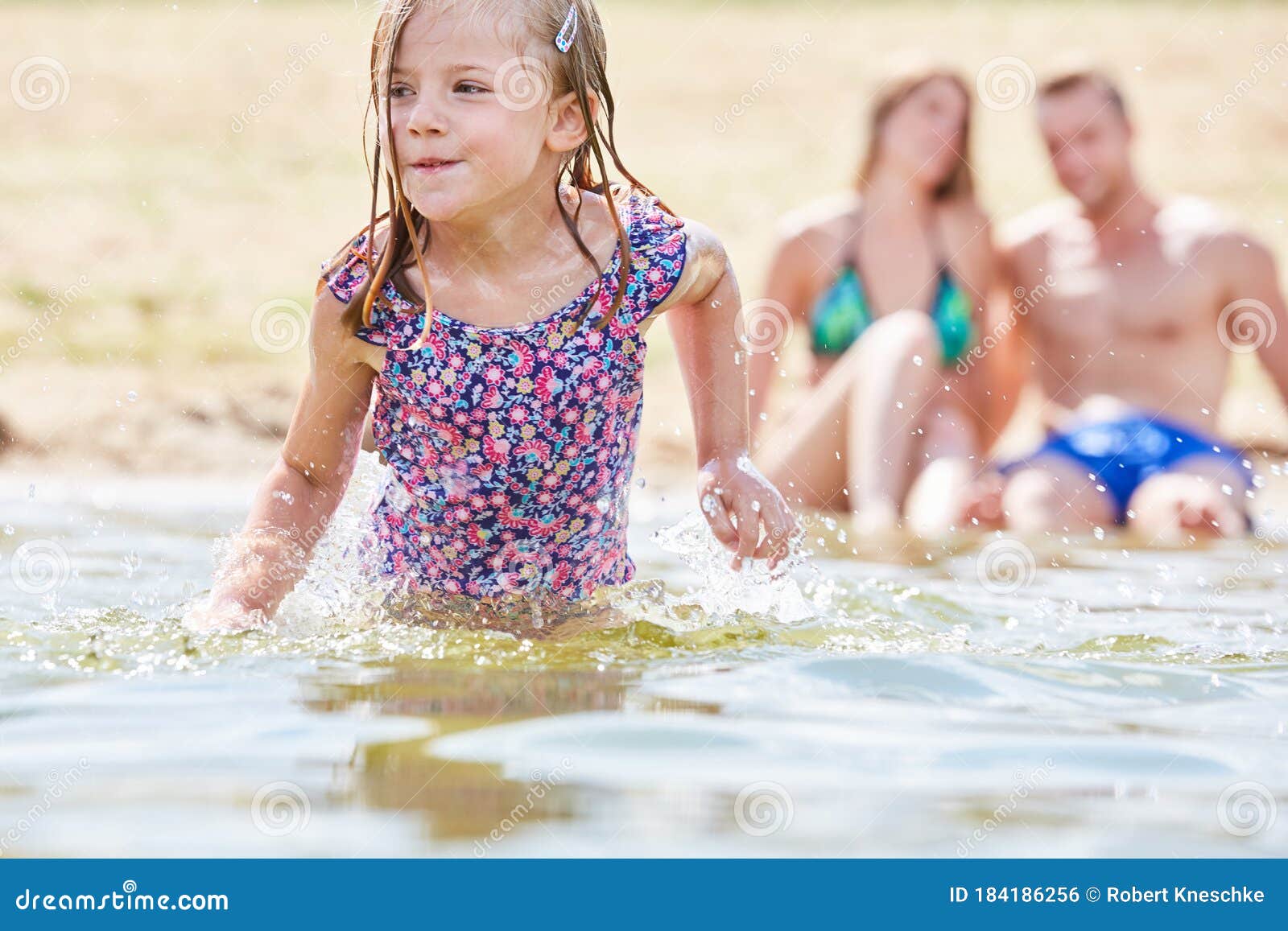 Girl Bathing and Splashing in the Sea Stock Photo - Image of kids ...