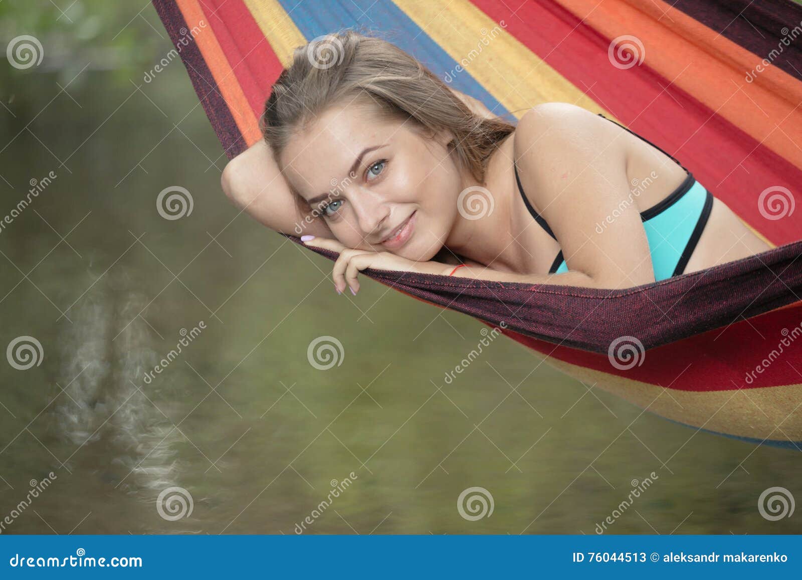 Girl In A Bathing Suit Lying In A Hammock Over The Water Stock Image Image Of White Resort 