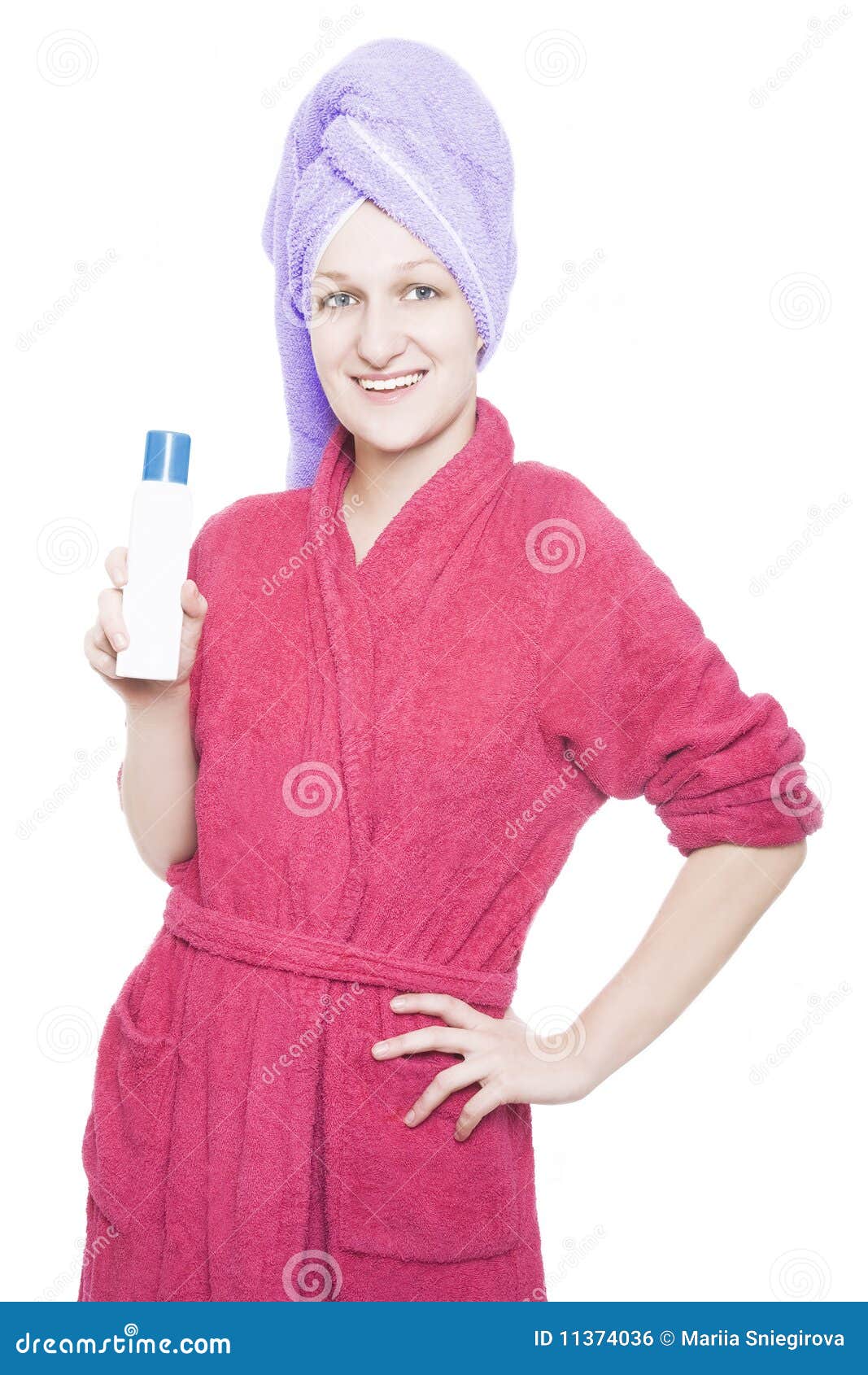 Girl in bathrobe stock photo. Image of clean, female 11374036