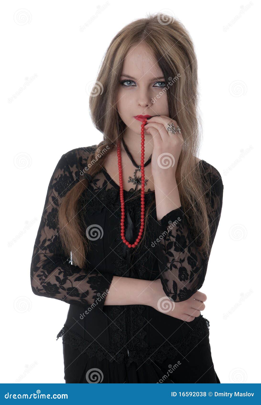 The girl with a beads stock photo. Image of beautiful 16592038
