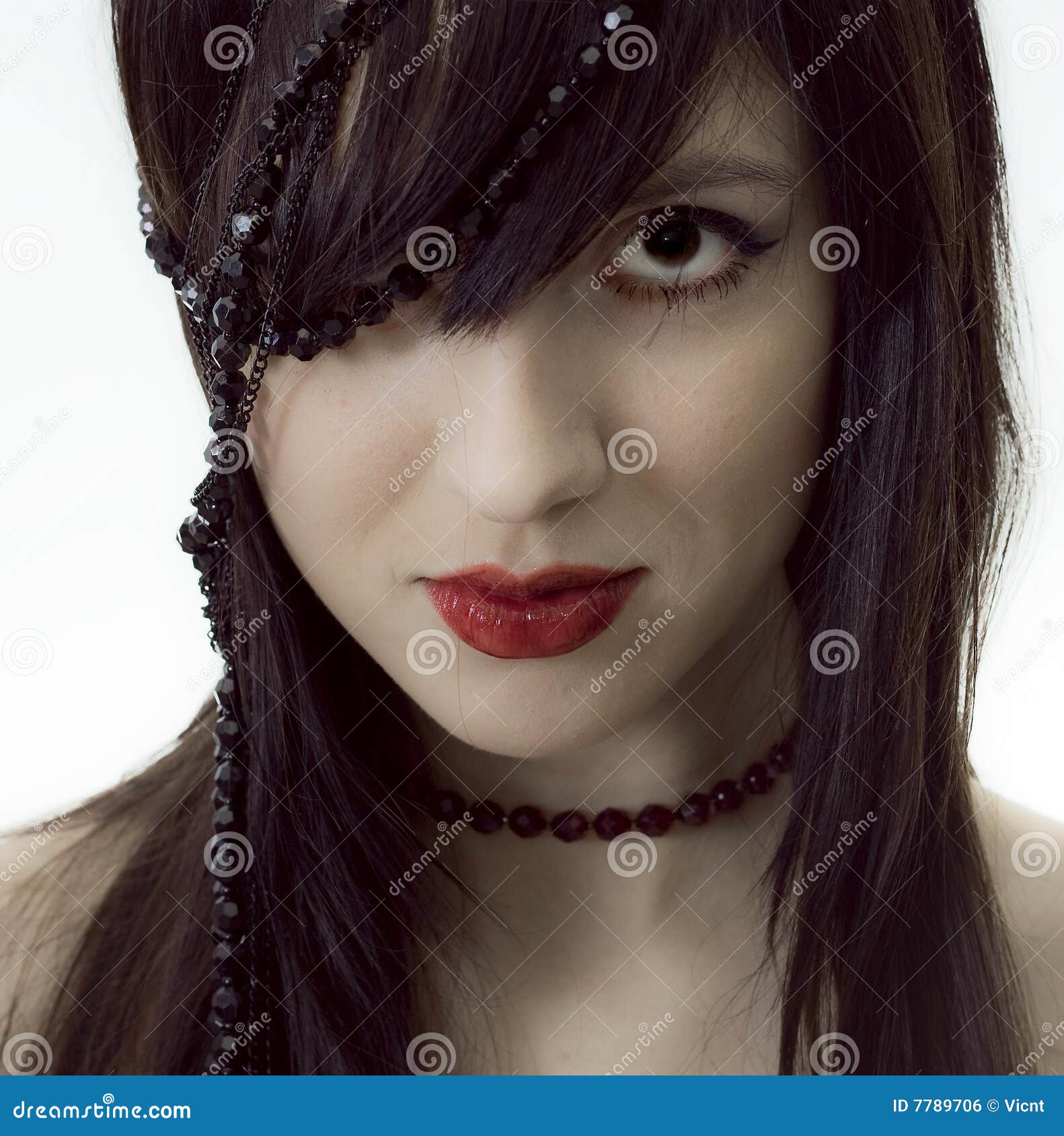 Girl with beads stock photo. Image of female, eyes, caucasian 7789706