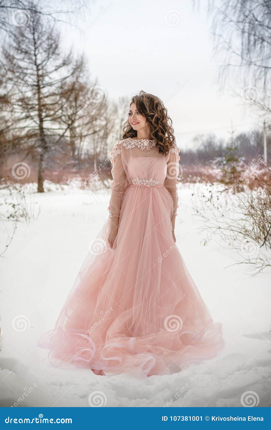 Beautiful Pink Dress in a Winter Forest ...