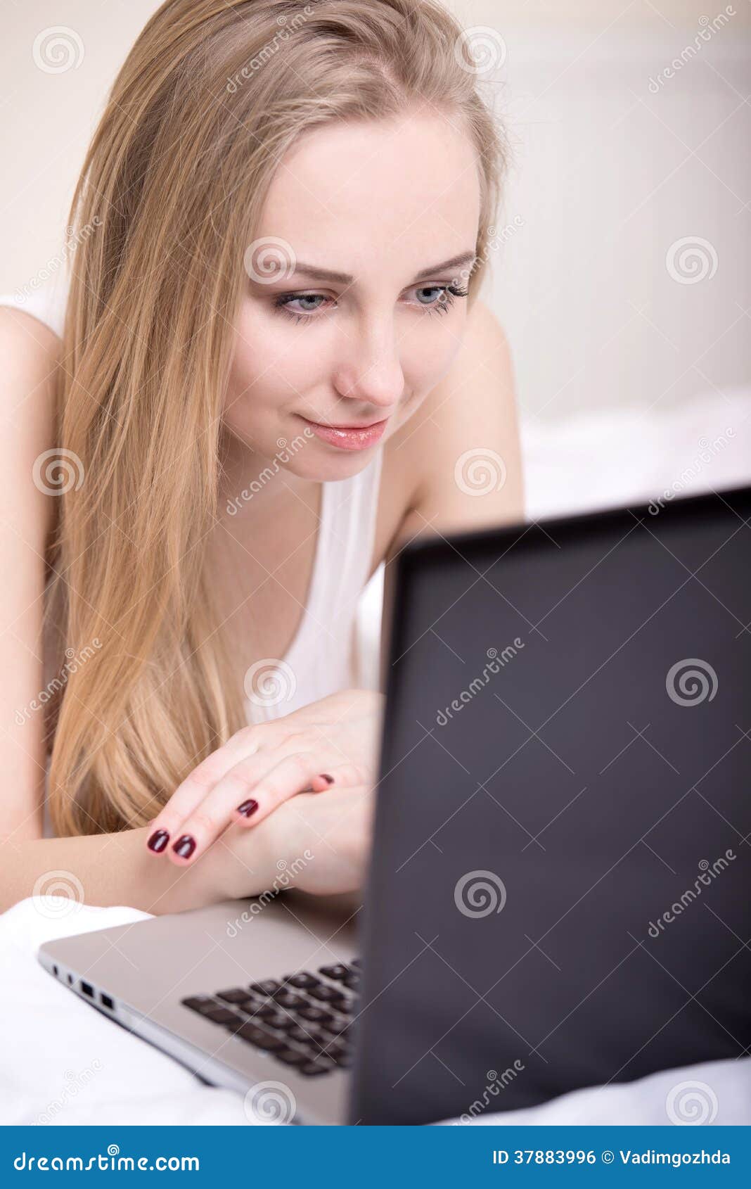 Girl in Bed stock photo. Image of hair, female, lying 37883996