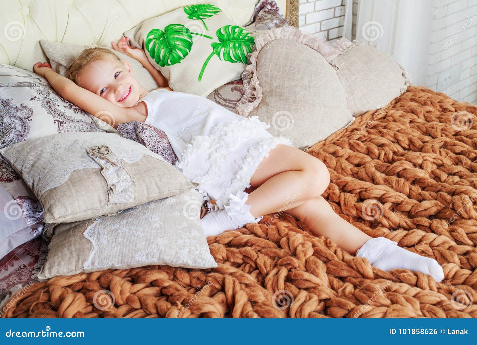 Girl in bed stock photo. Image of house, play, laughing 101858626