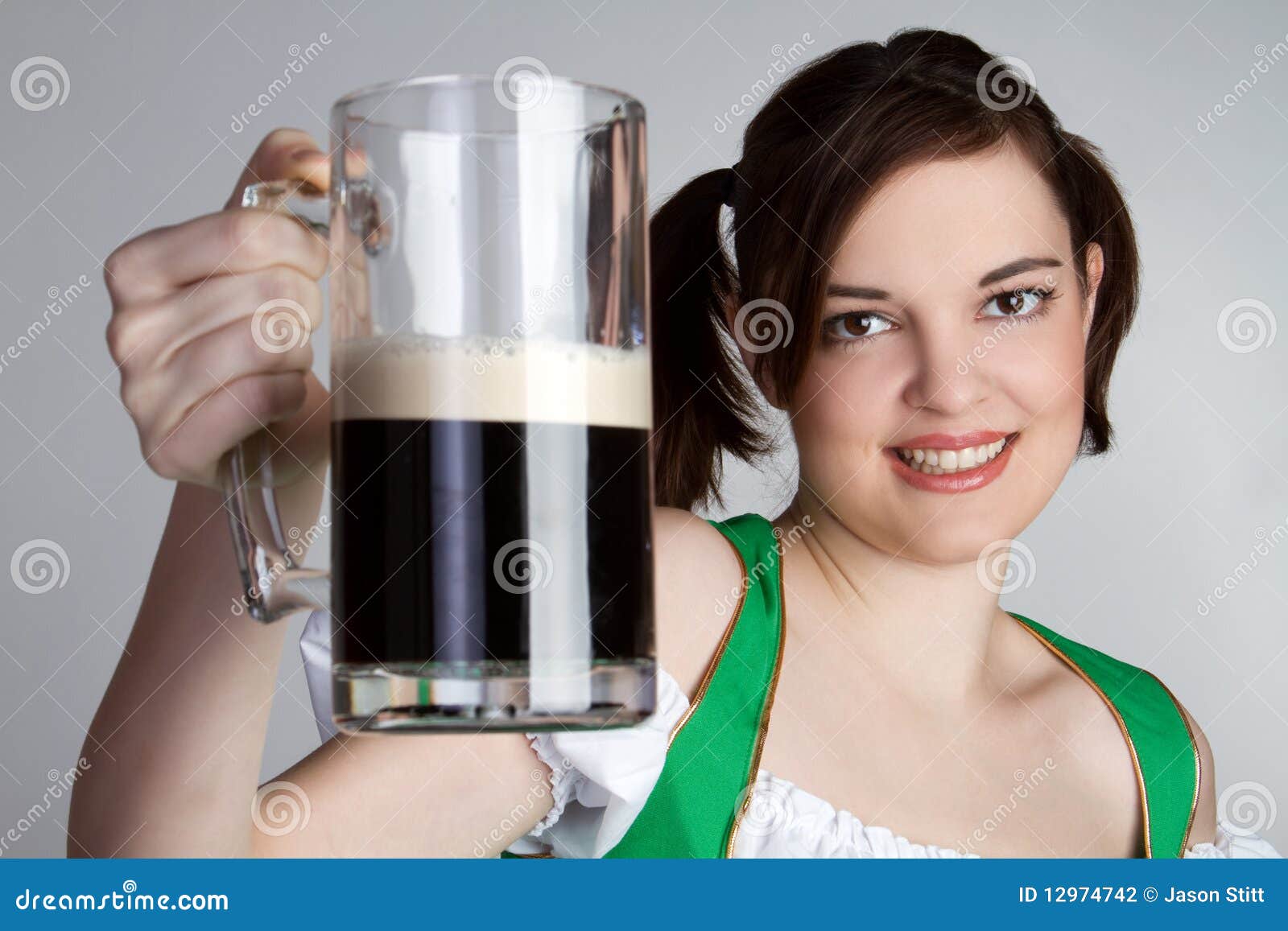 Girl with Beer stock photo. Image of beer, outfit, green 12974742