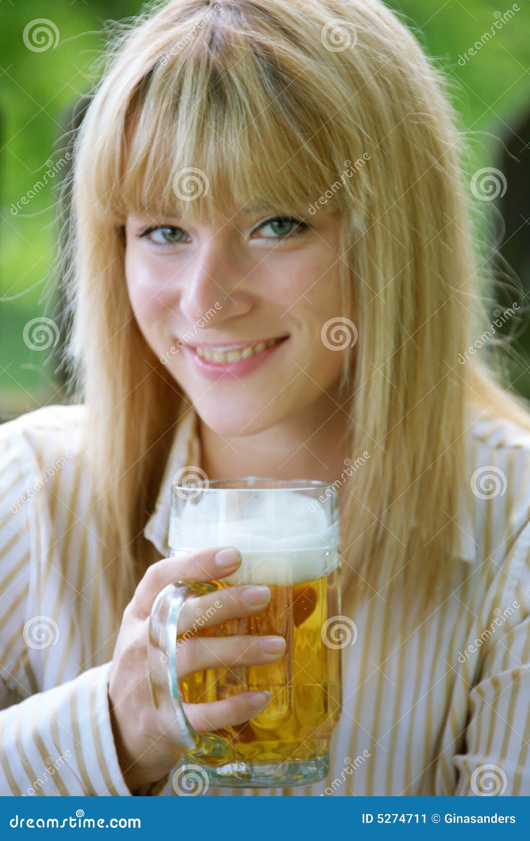 Girl with beer stock image. Image of happy, draught, garden 5274711