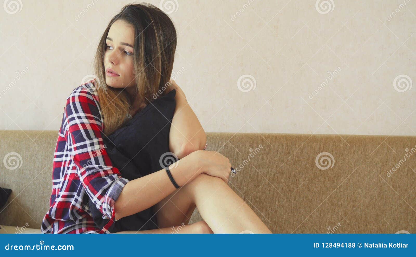 The girl is being very sad stock photo. Image of home - 128494188