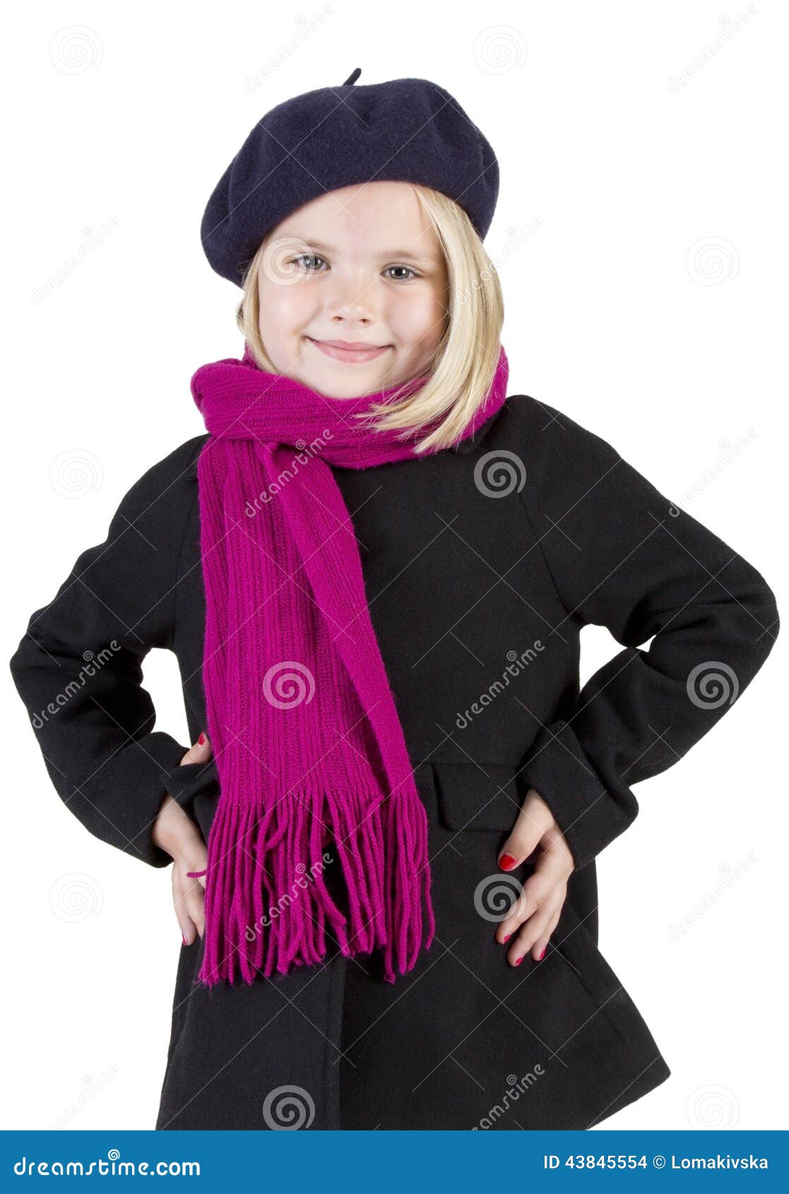 Girl in a beret and coat stock photo. Image of forest 43845554