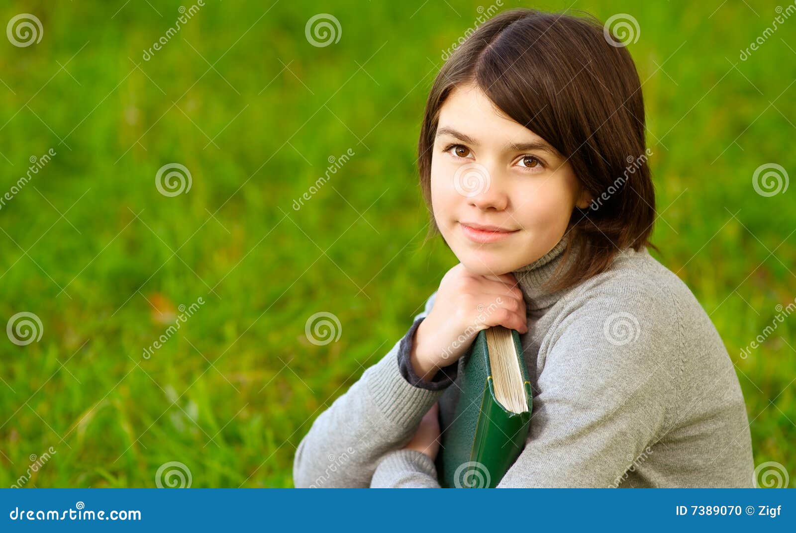 Girl with big book stock photo. Image of field, leisure 7389070