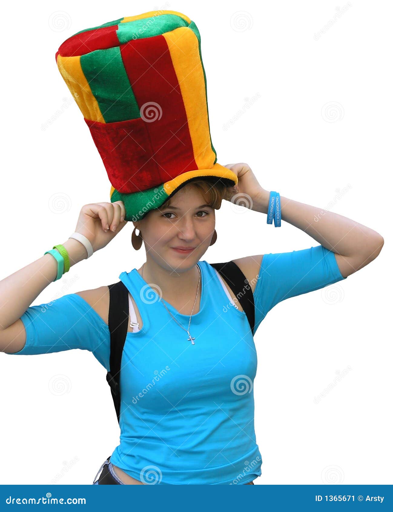 Girl in the big hat stock image. Image of bright, happy 1365671