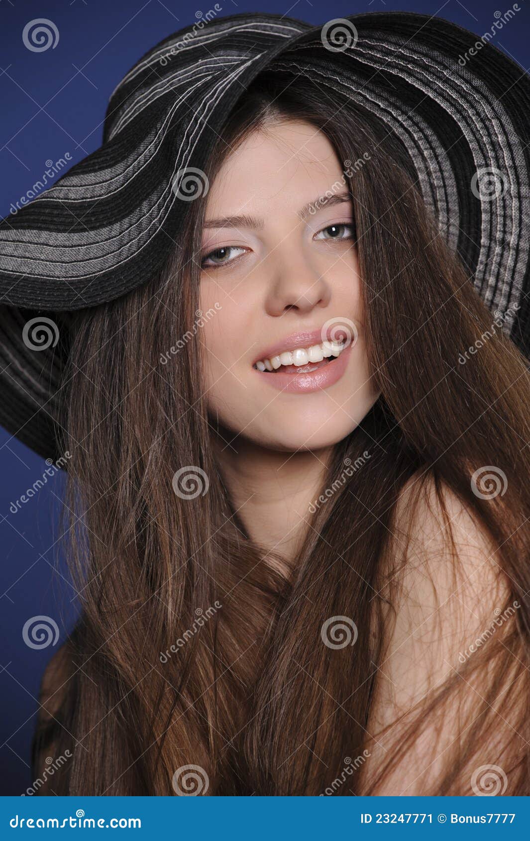 Girl in big hat stock image. Image of youth, lips, beautiful 23247771