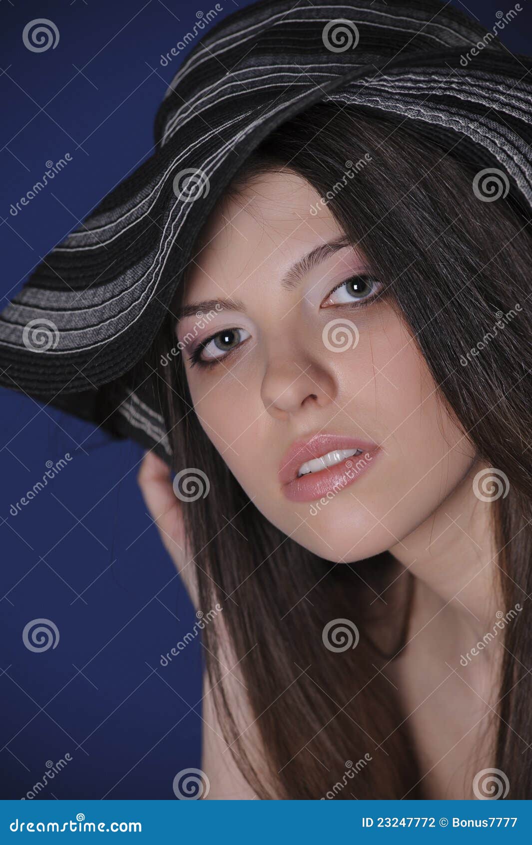 Girl in big hat stock photo. Image of skin, long, makeup 23247772