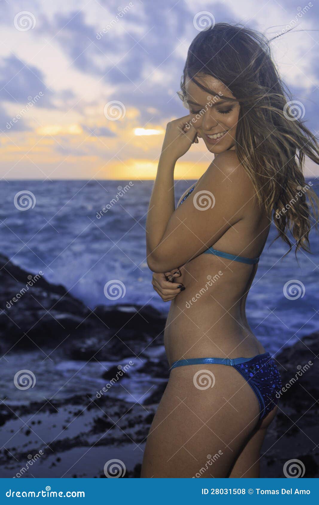 Girl in Bikini at Beach in Hawaii Stock Photo Image of sunset