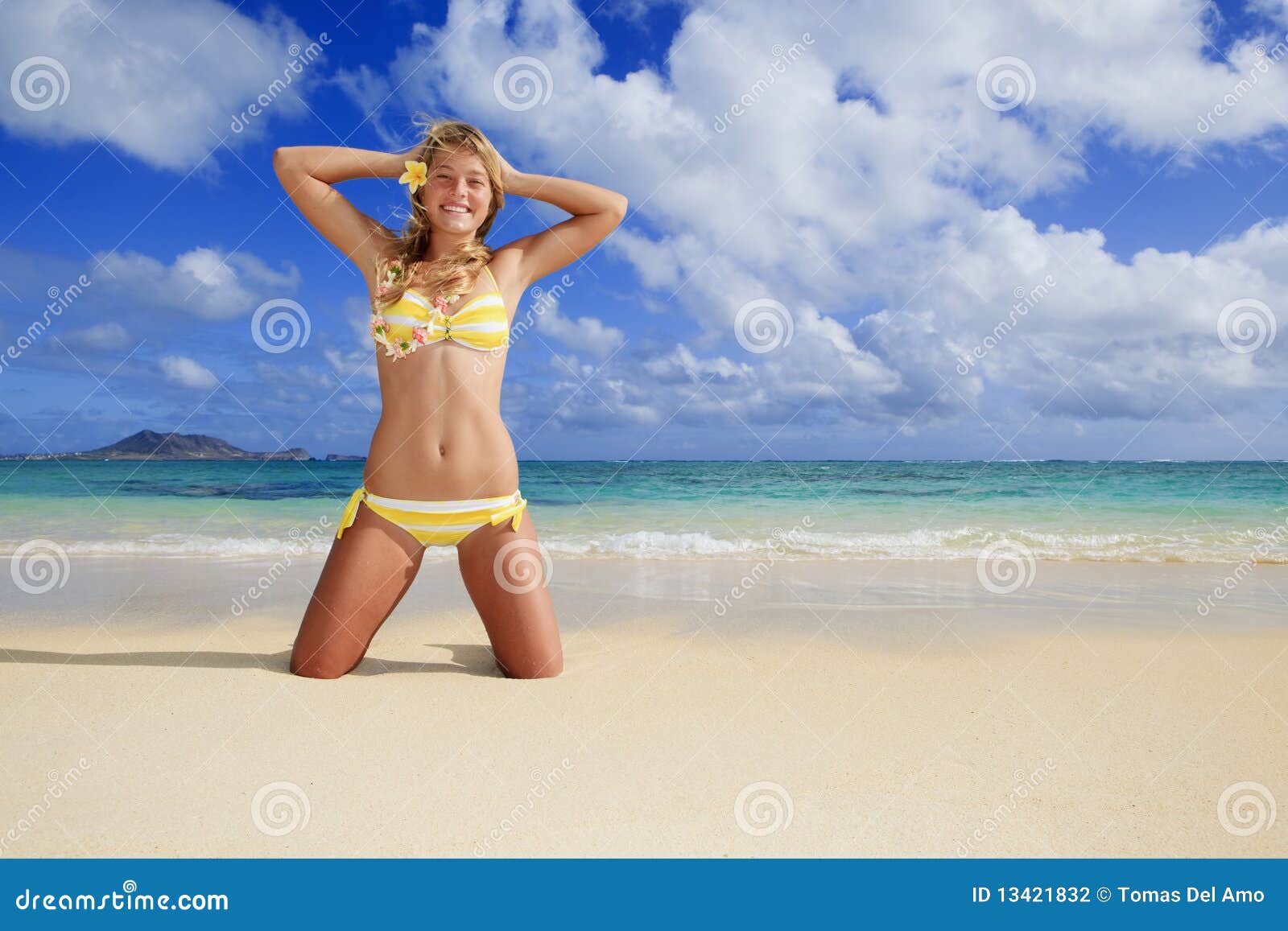 Girl in a Bikini at a Hawaii Beach Stock Photo image