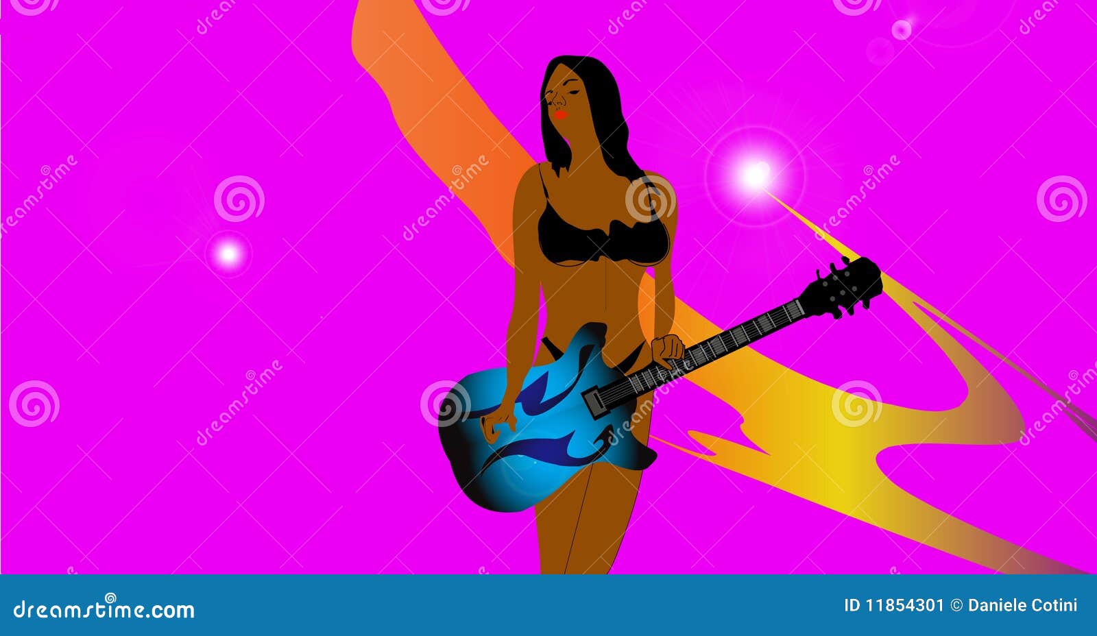 Girl in Bikini Plays Guitar Stock Illustration Illustration of rock