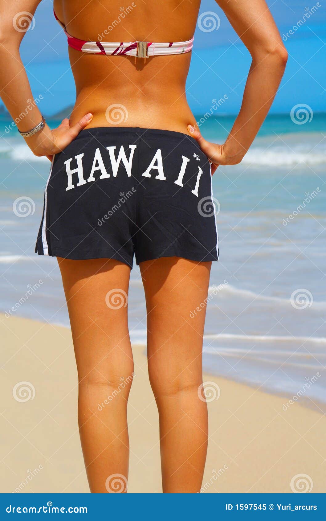 Girl in Bikini and Shorts on the Beach Stock Image Image of beauty