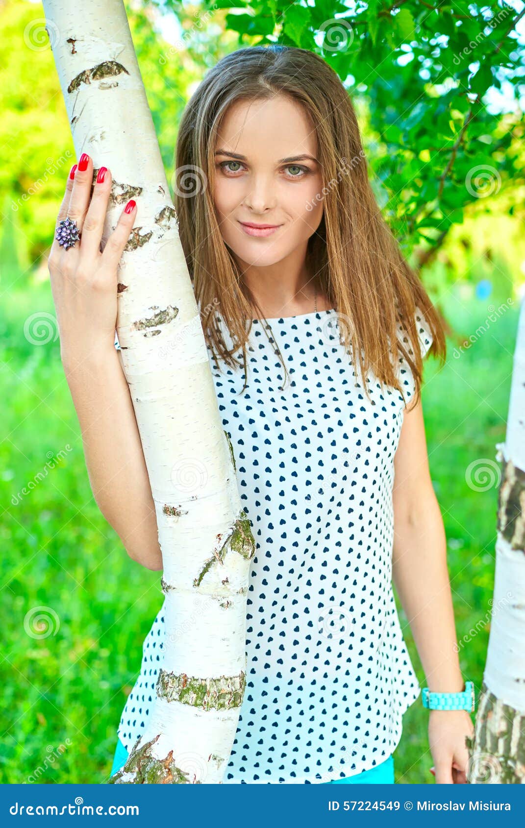 Girl at a birch stock image. Image of beauty, female - 57224549