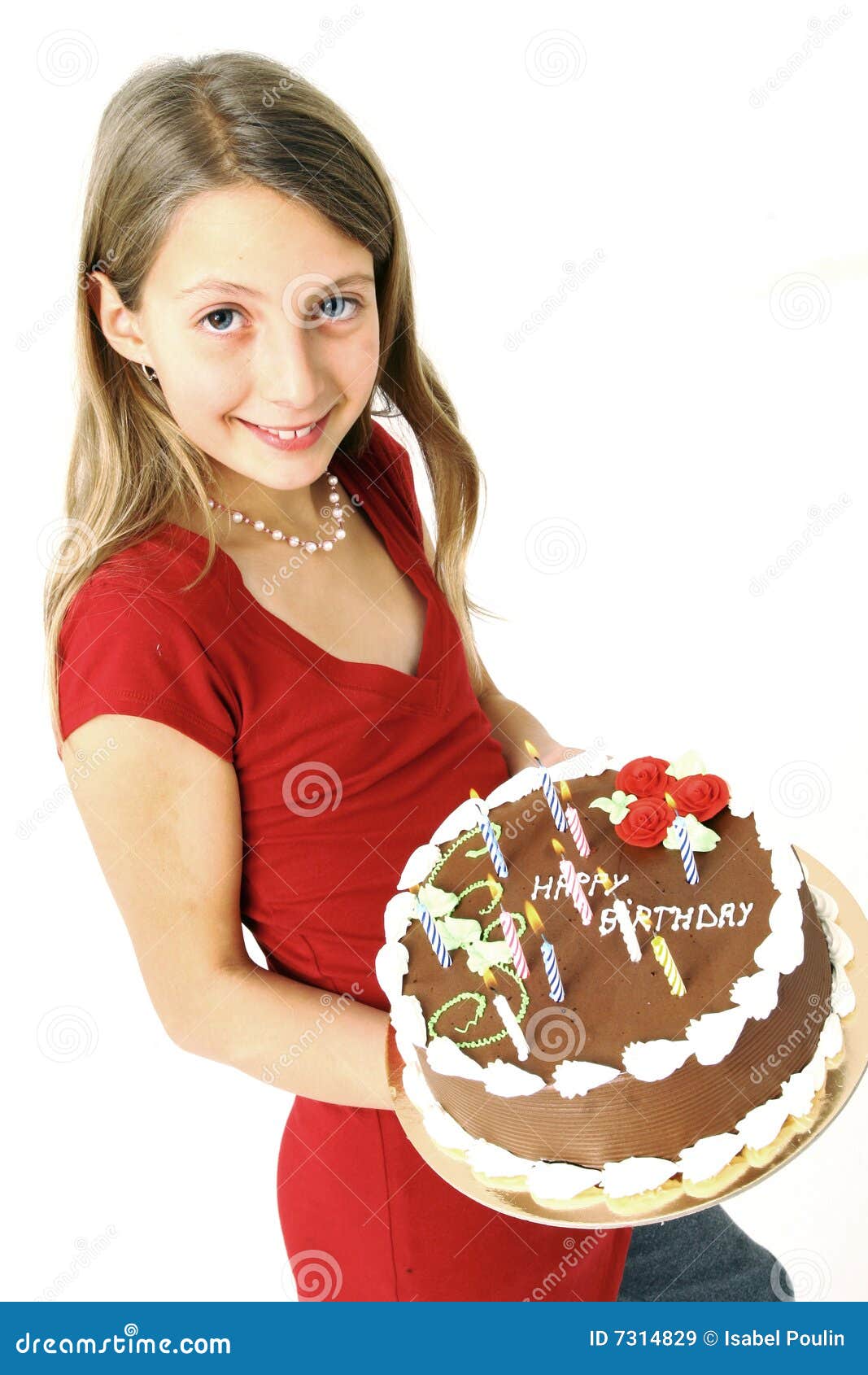 Girl with birthday cake stock image. Image of preteen 7314829