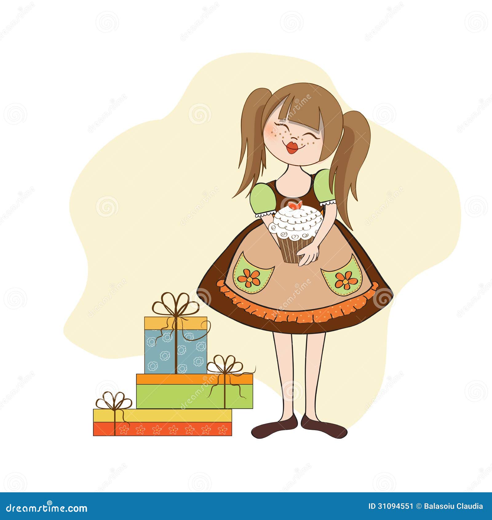 Girl with birthday cake stock illustration. Illustration of cream