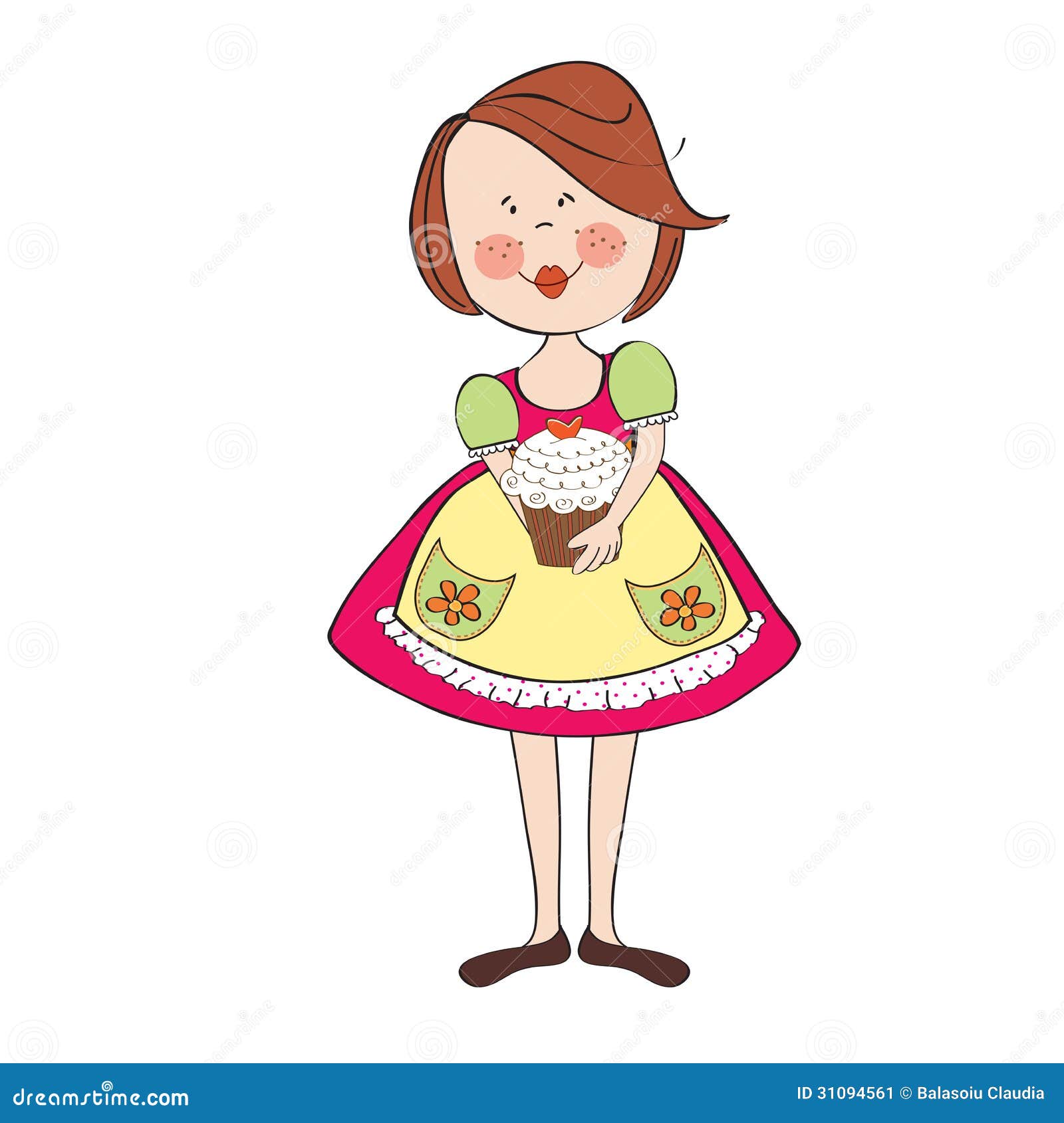 Girl with birthday cake stock illustration. Illustration of card 31094561