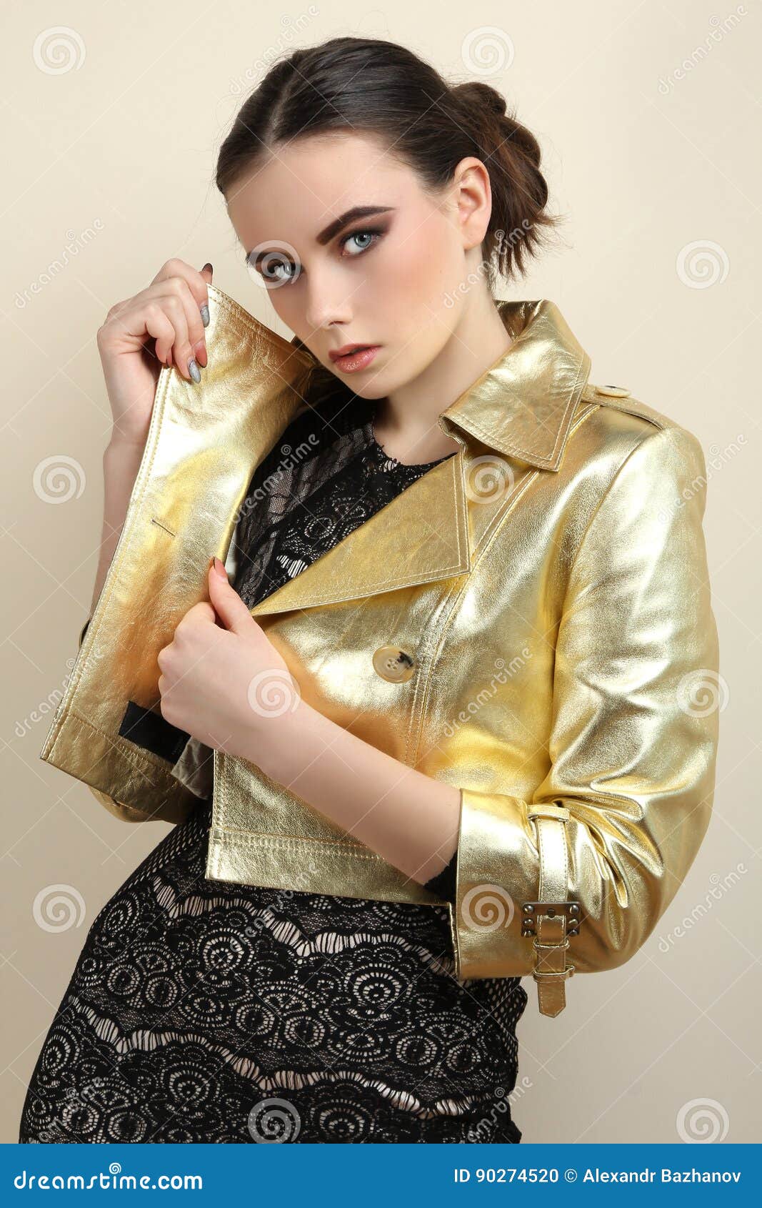 Girl in Black Dress and Leather Jacket Stock Photo - Image of elegant ...