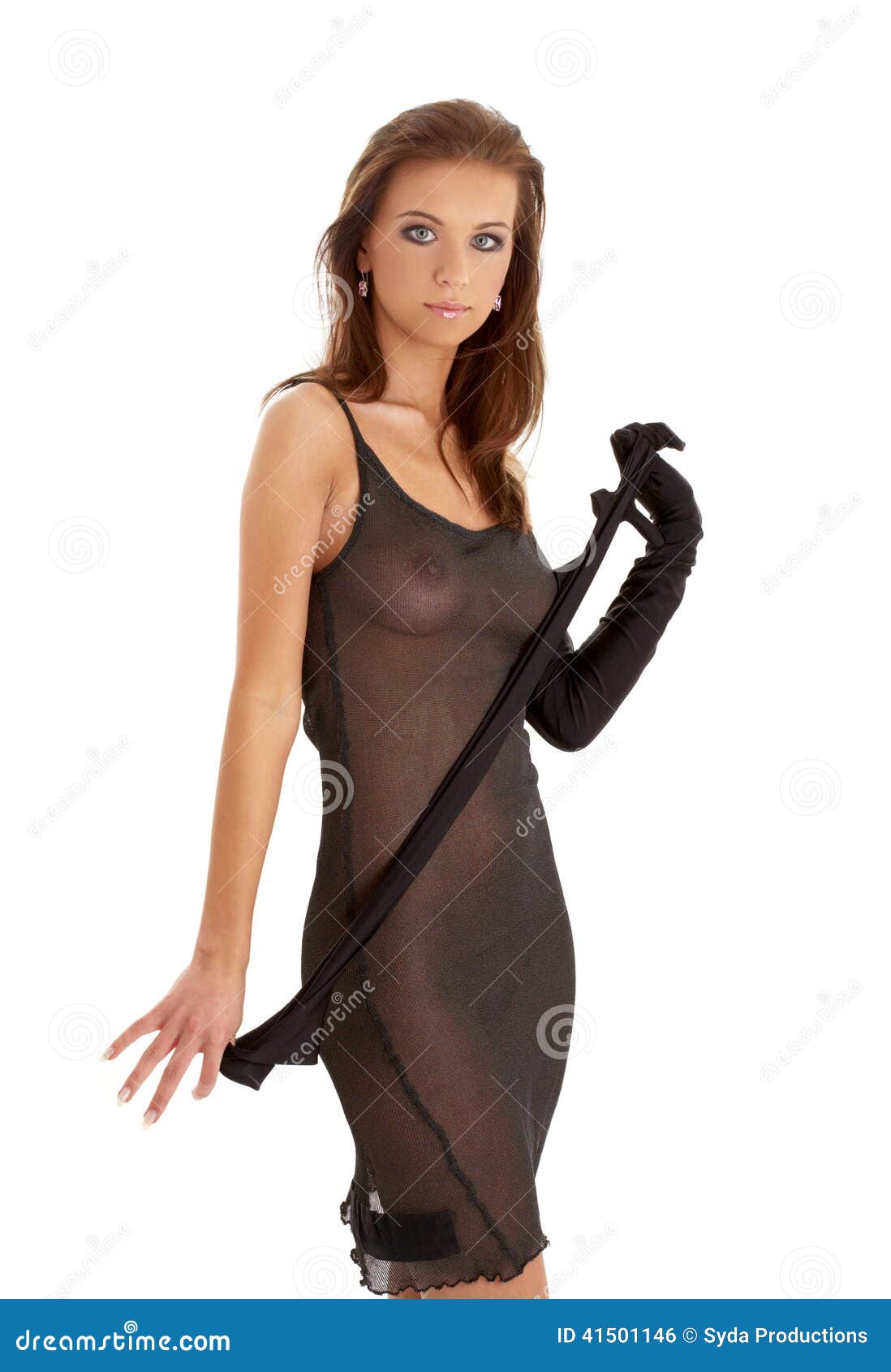 Girl in Black Gloves and Black Transparent Dress Stock Photo - Image of  glamour, figure: 41501146