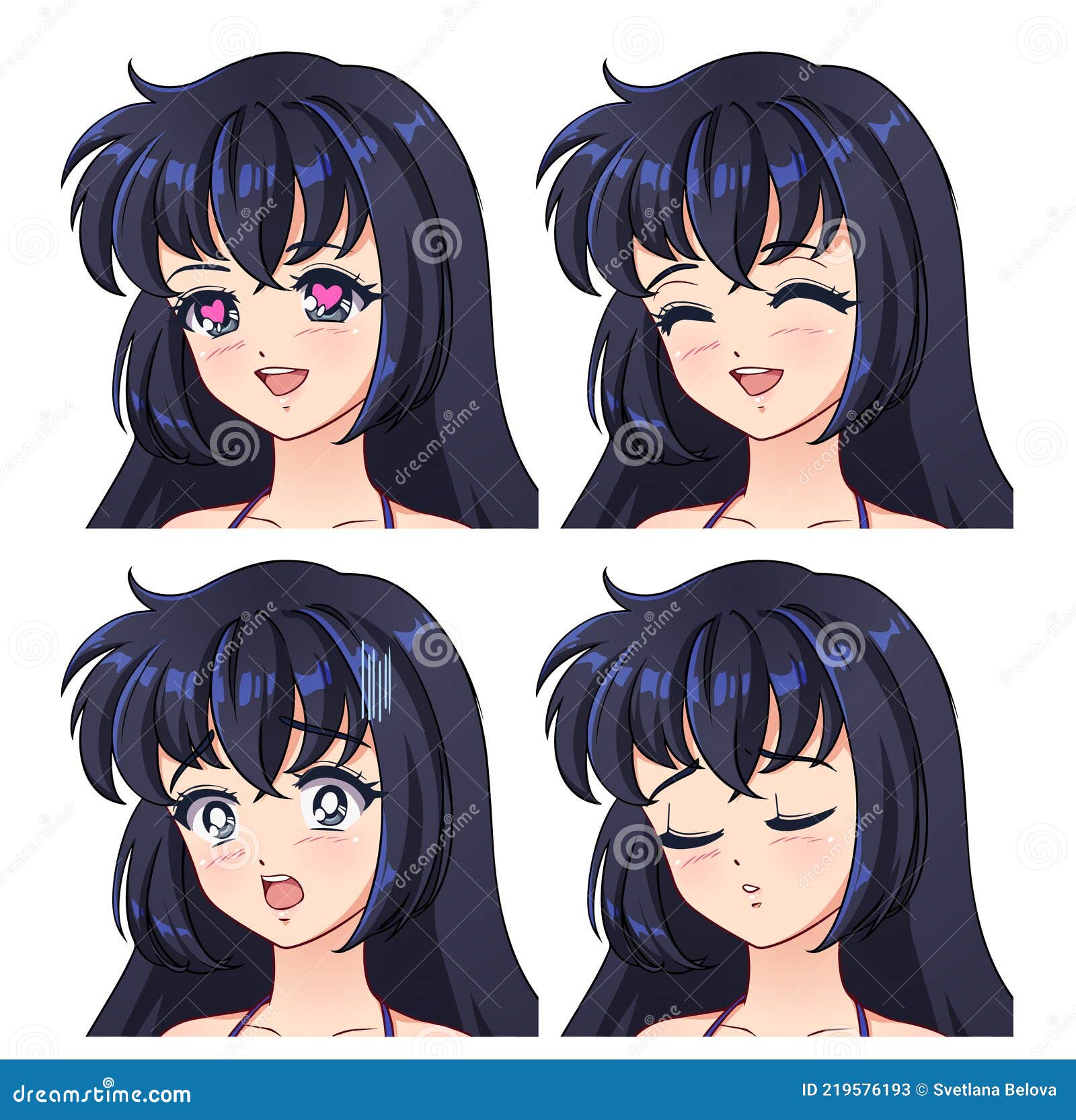 Emotions Blue Eyes Of Anime Manga Girls Stock Illustration