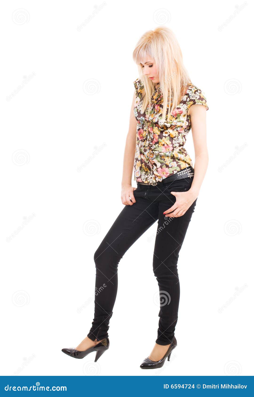 Girl in a black jeans stock photo. Image of blond, model 6594724