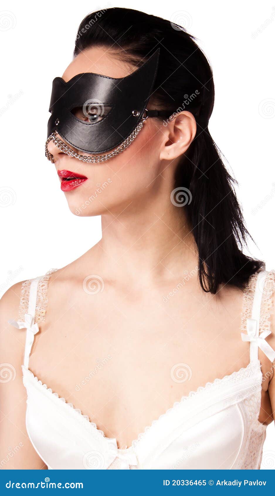 A Girl in a Black Mask and Corset Stock Image Image of hair, highlight 20336465