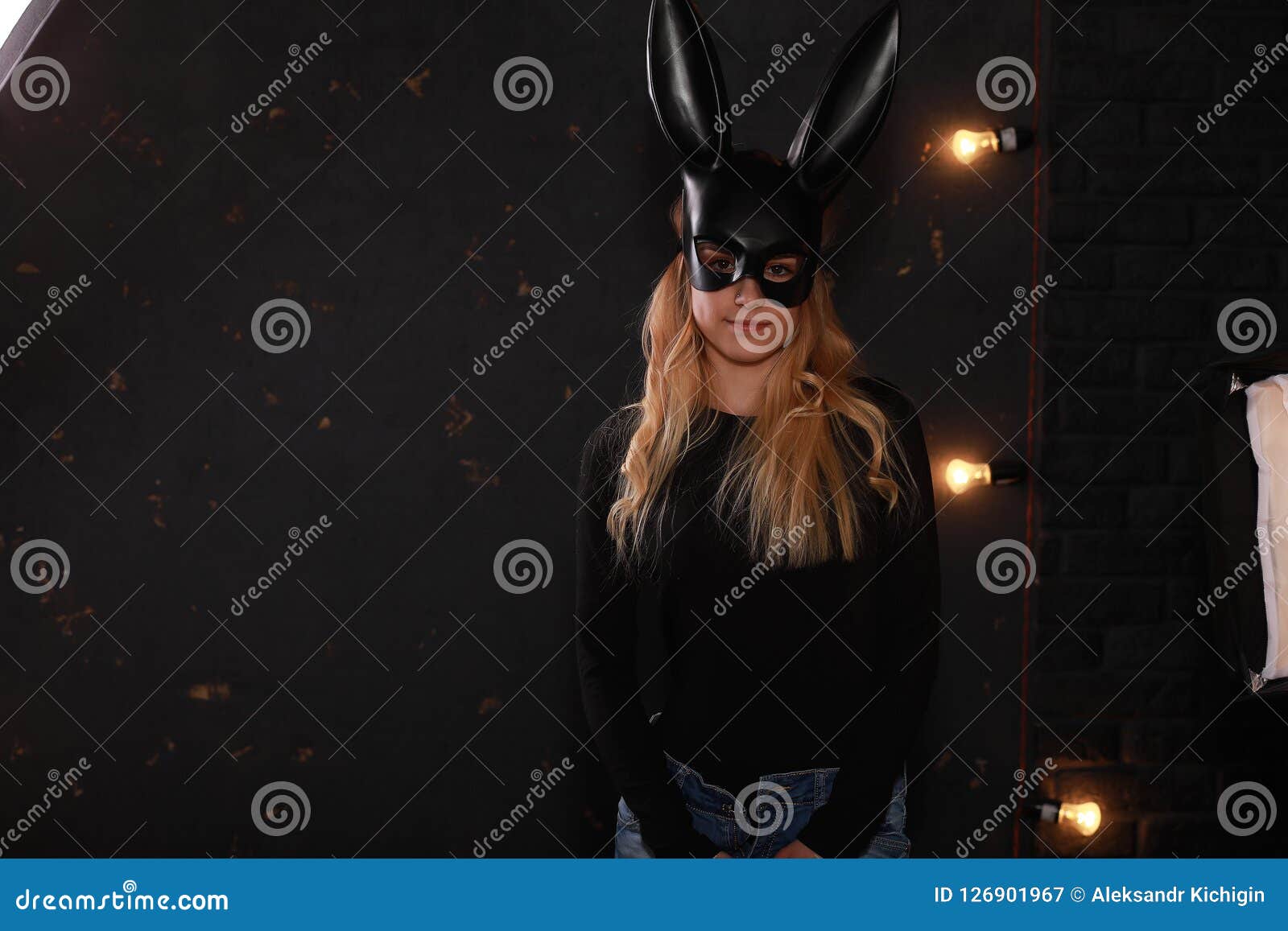 A girl in a black mask stock image. Image of black, girl 126901967