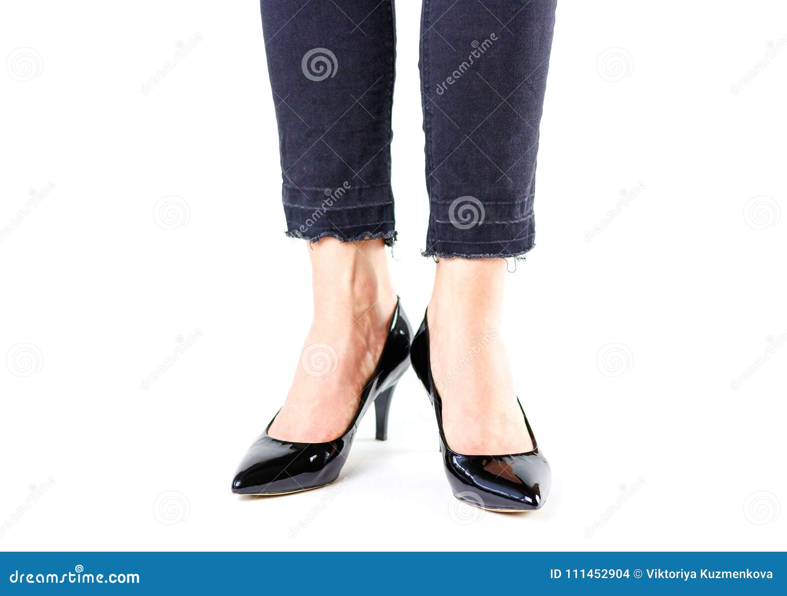 Girl in Black Shoes on High Heels. Close Up Stock Photo - Image of ...