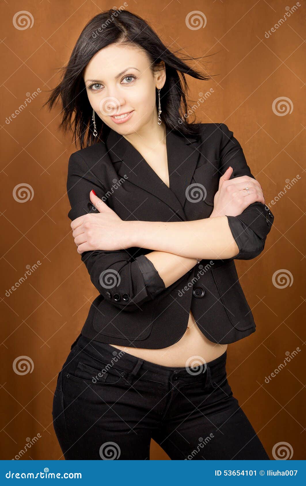 Girl in a black suit stock image. Image of model, brown - 53654101
