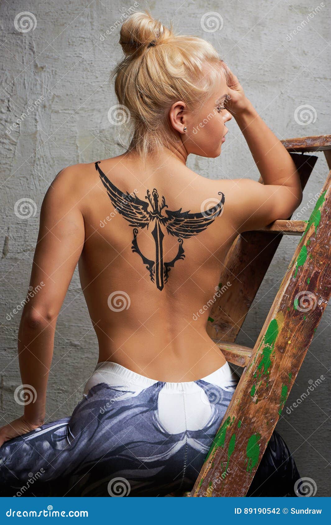 Girl Tattoo Wings Stock Photos