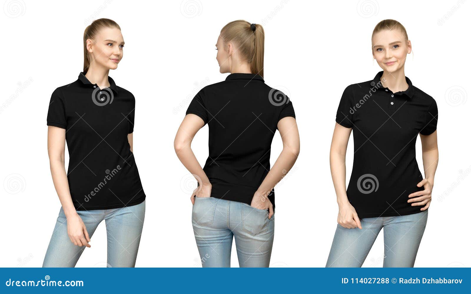 Download Girl In Blank Black Polo Shirt Mockup Design For Print And ...