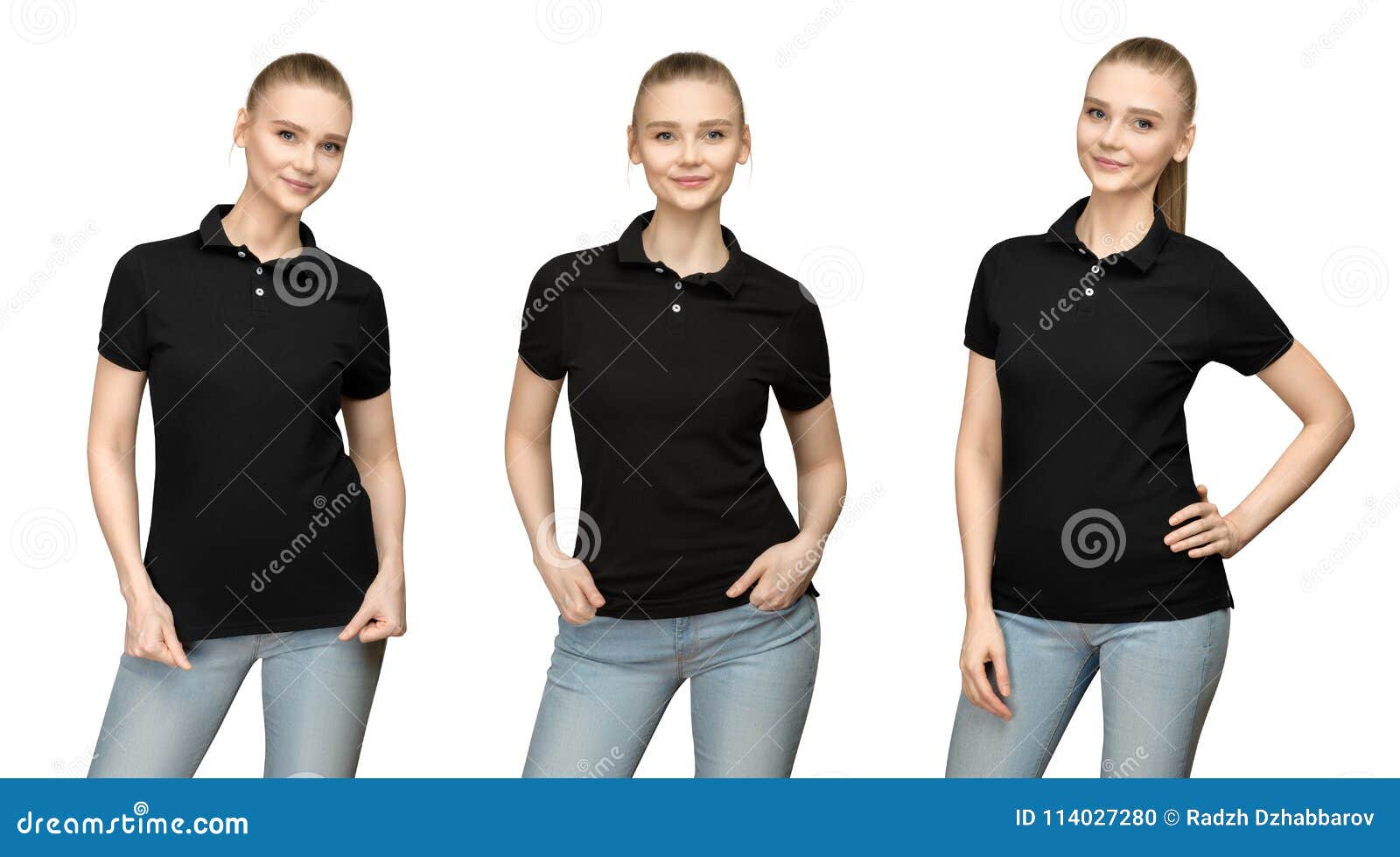 Download Girl In Blank Black Polo Shirt Mockup Design For Print And ...