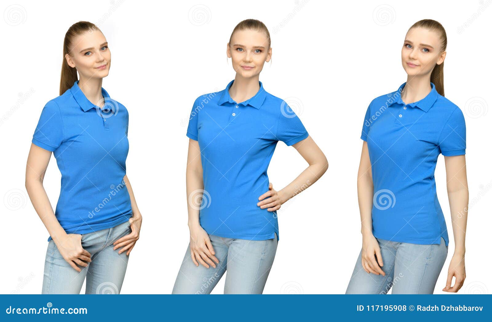 Download Girl In Blank Blue Polo Shirt Mockup Design For Print And ...