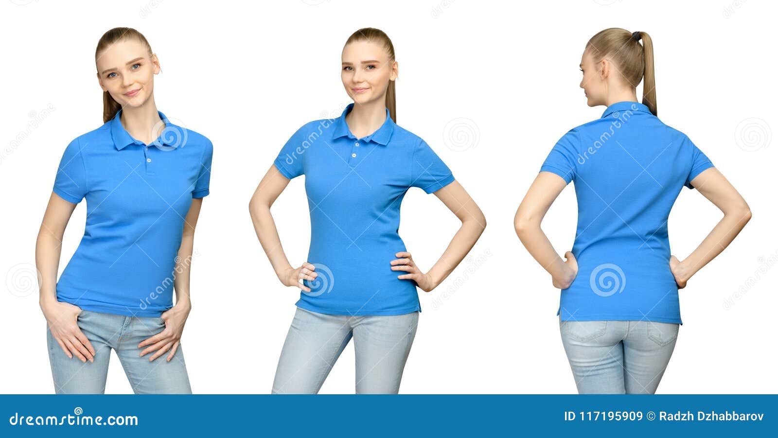 Download Girl In Blank Blue Polo Shirt Mockup Design For Print And ...