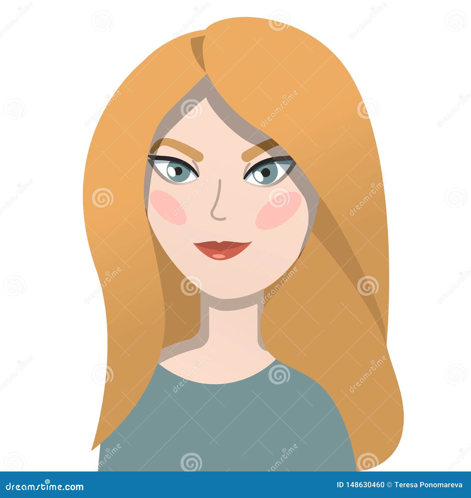 Girl Blonde With Blue Eyes In A Cartoon Style. Suitable For Avatar. On