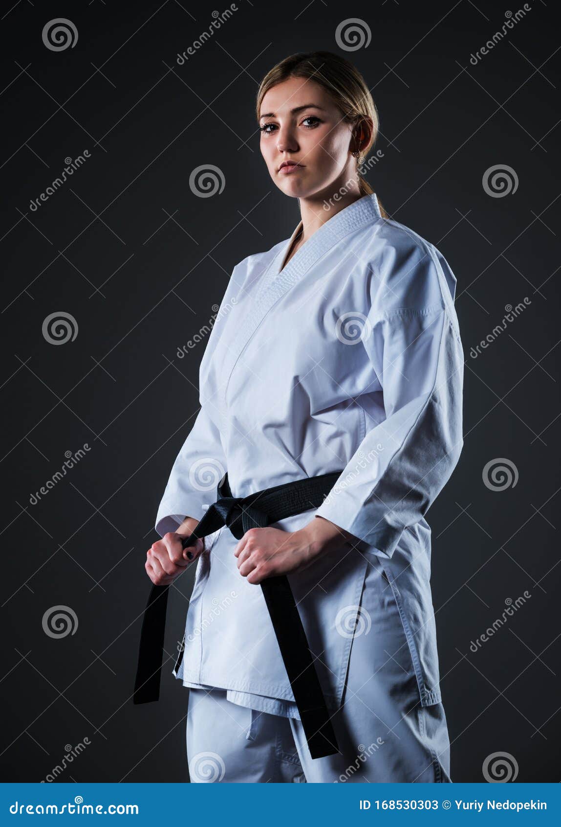 Girl Blonde Karate Sportswoman in a Kimono Stock Image - Image of ...