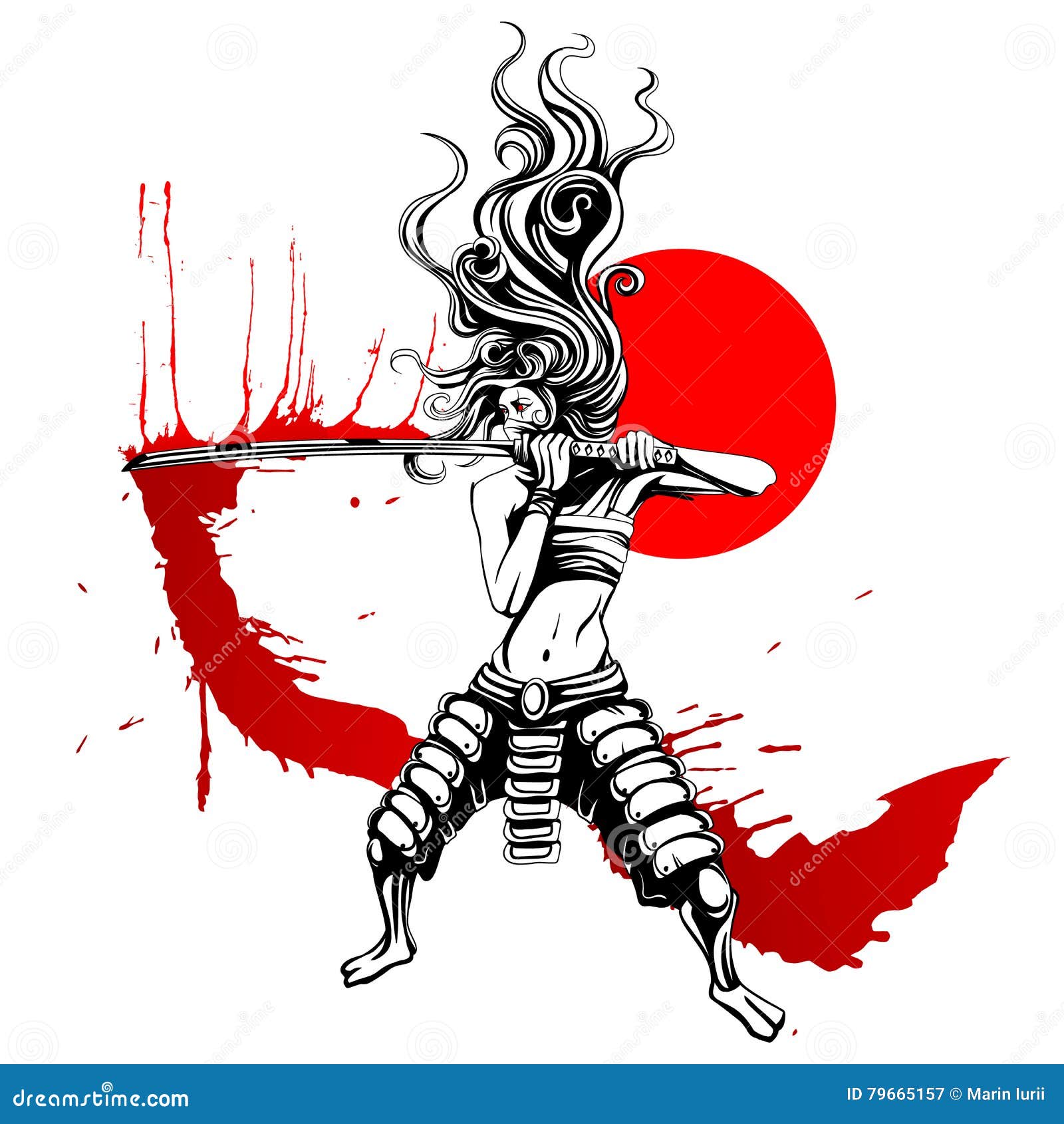 The Girl with the Bloody Sword Stock Illustration Illustration of