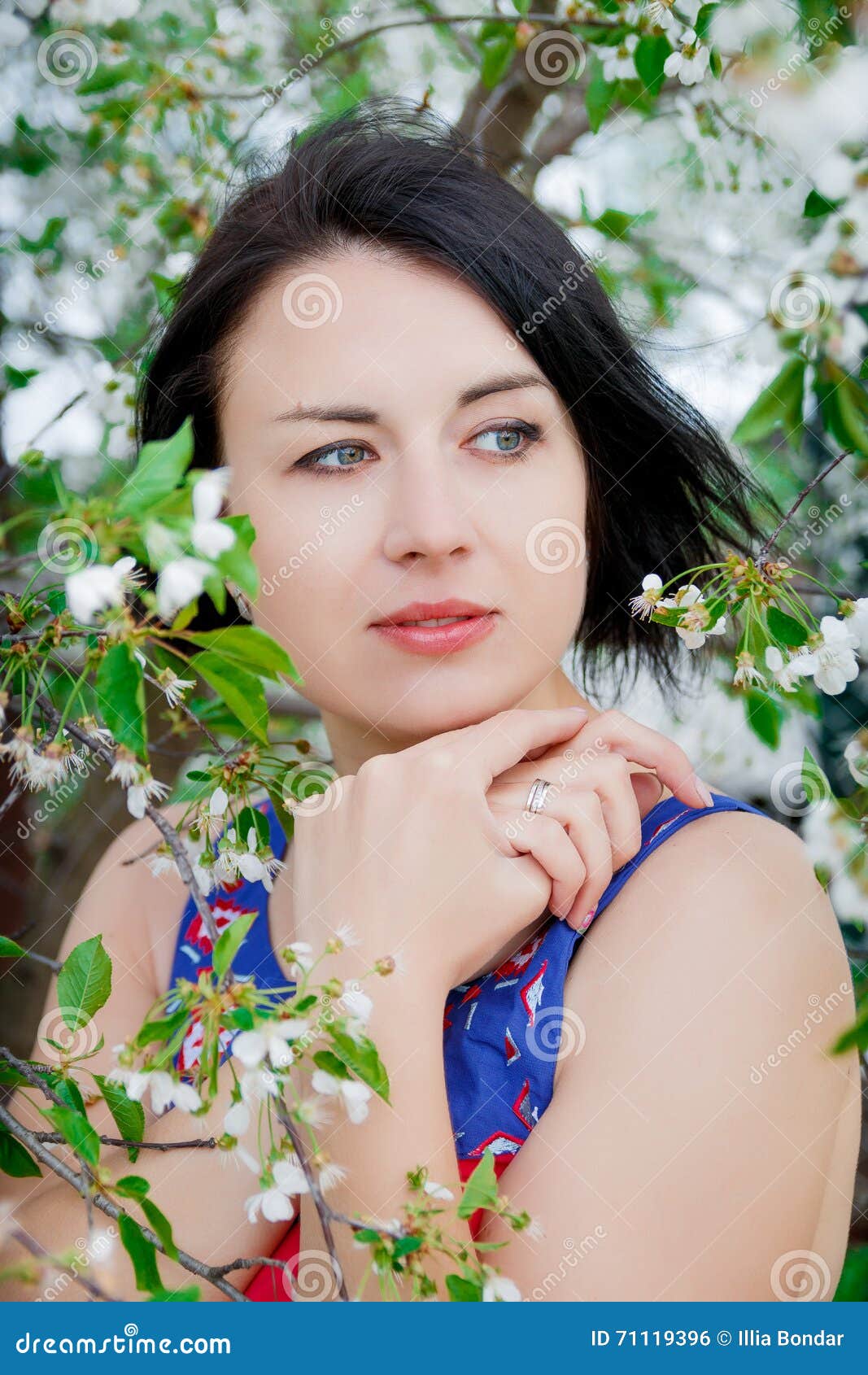 Girl among the Blooming Trees Stock Photo - Image of outdoor, adult ...