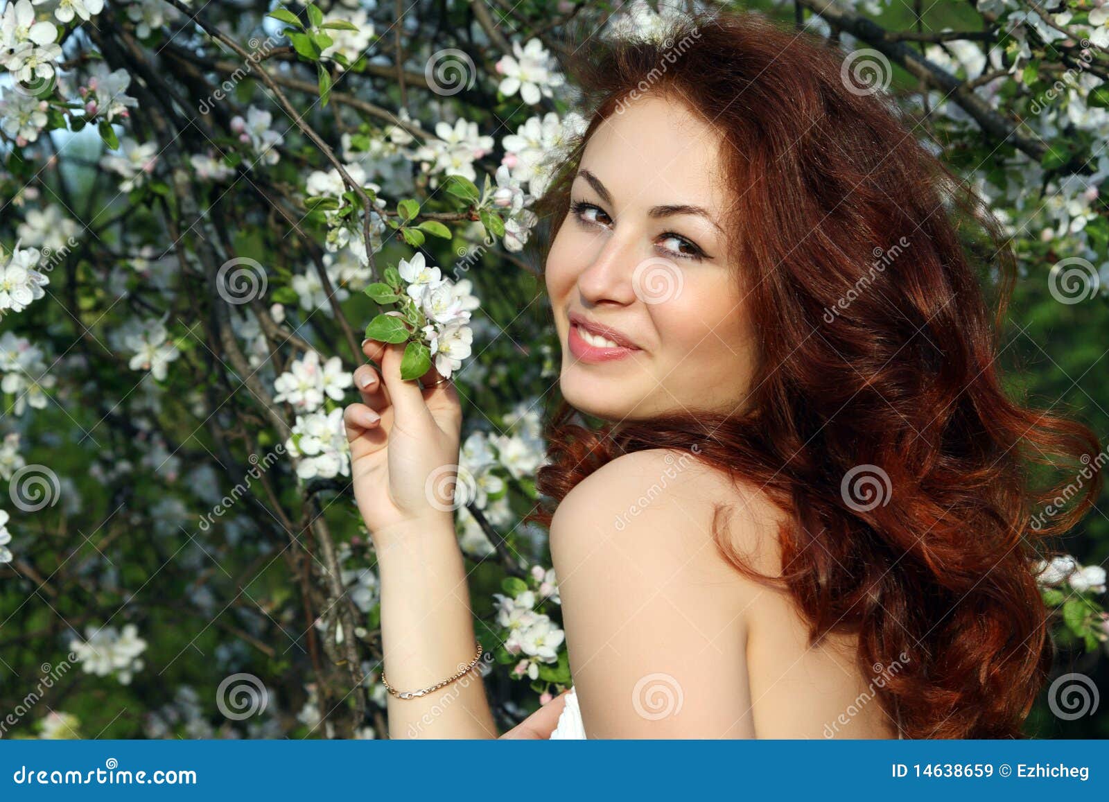 Girl in blossom stock image. Image of femininity, smile 14638659