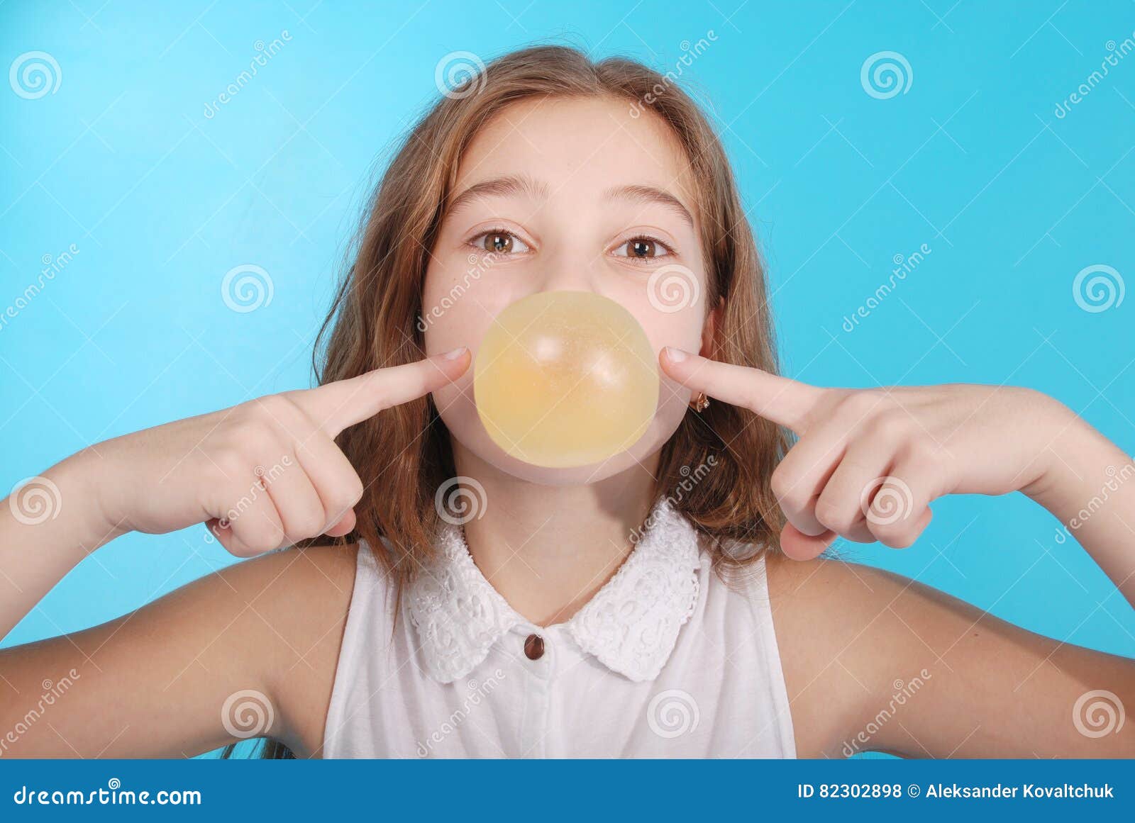 Girl Blowing a Big Bubble Gum Bubble Stock Photo Image of child