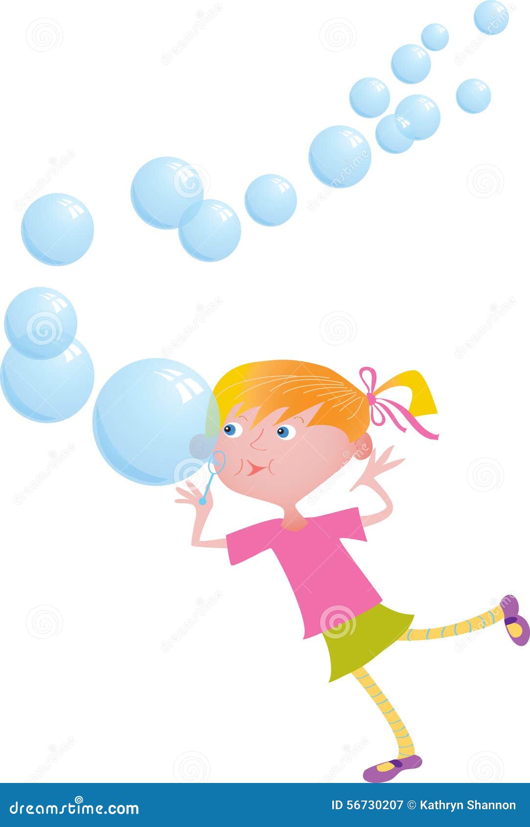 Girl Blowing Bubbles Stock Vector Illustration Of Ponytail 56730207