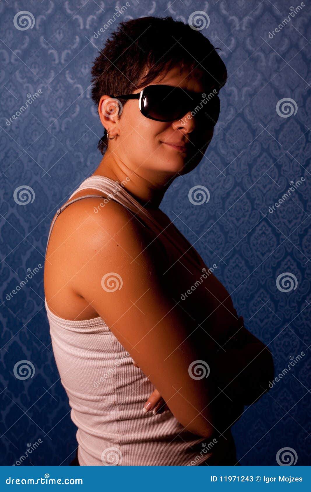Girl on blue background stock image. Image of beautiful - 11971243