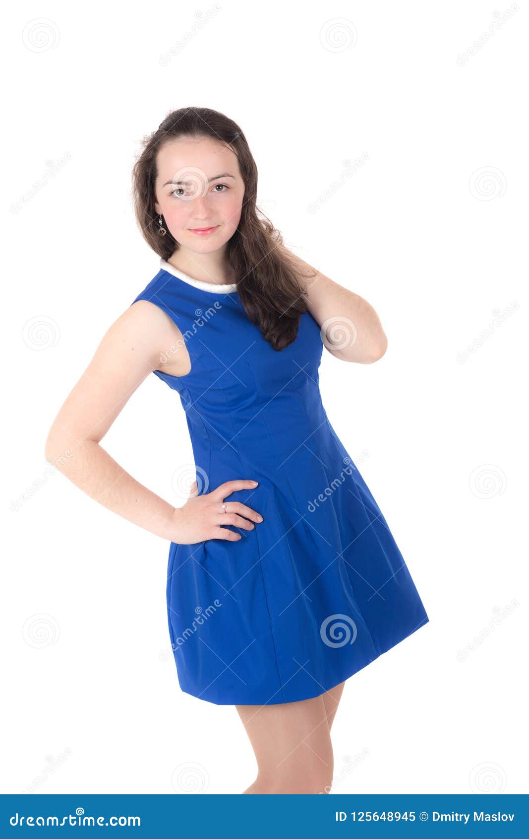 Girl in a blue dress stock image. Image ...