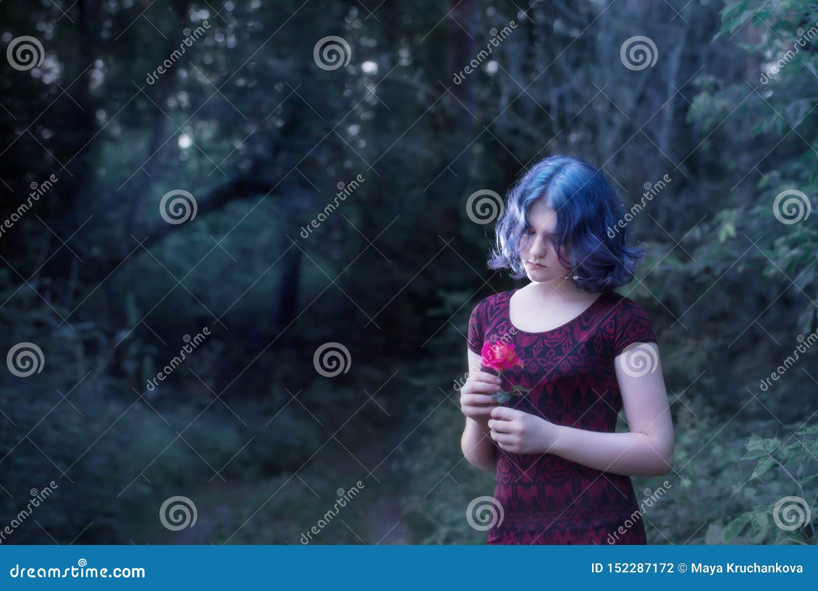 Blue hair in the forest at night - wide 1